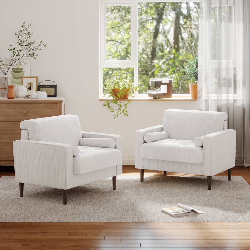 Corduroy Upholstered Accent Chair with Bolster Pillows Set of 2