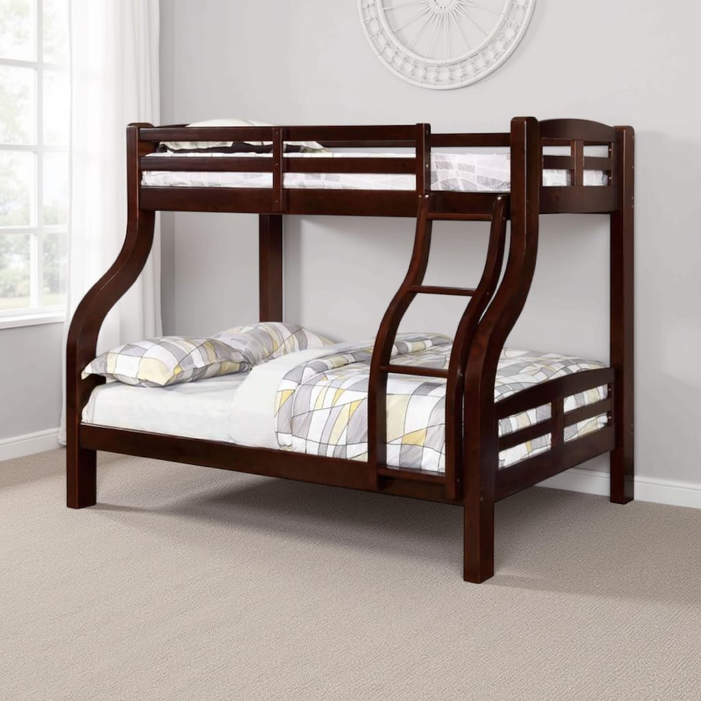 Curved Wood Design Twin/full Bunk Bed, Brown