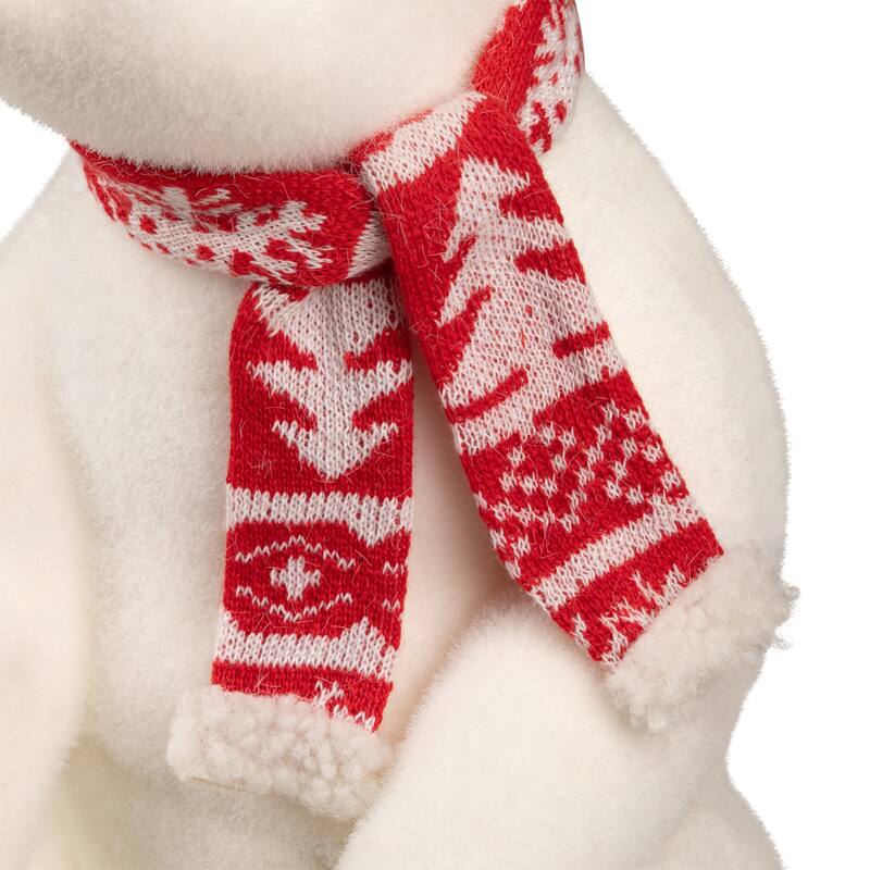 Sitting Polar Bear with Scarf Christmas Figure - 12.25" - White and Red
