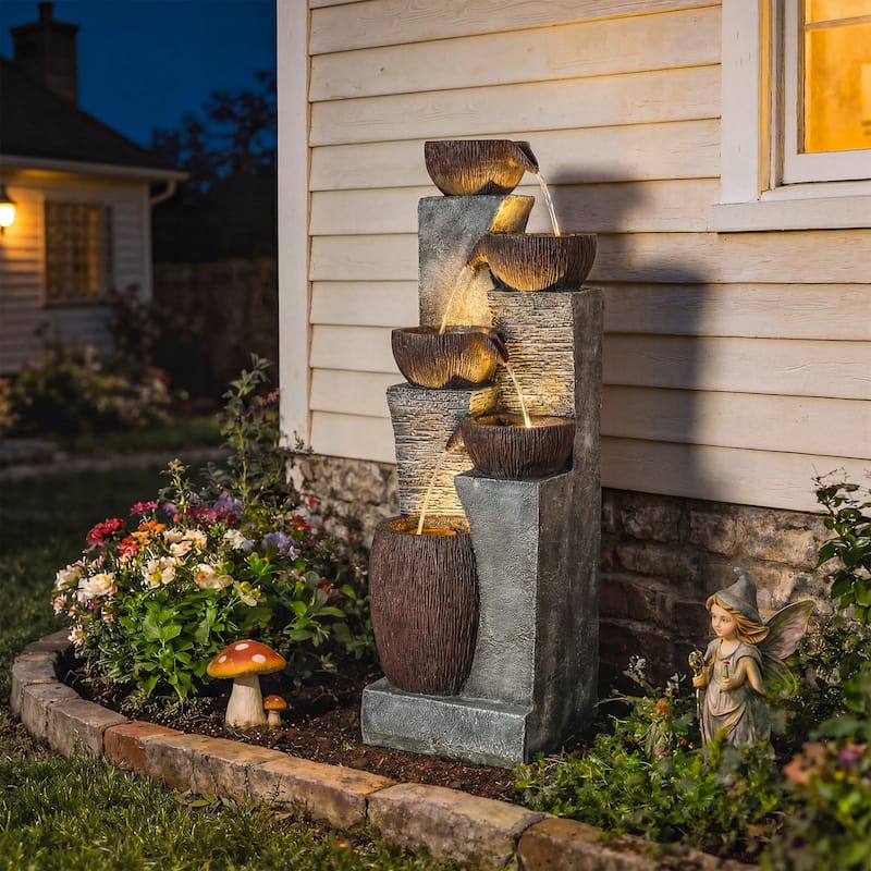 Outsunny Outdoor Water Fountain with 5-Tier Crock Design, 51.2" Tall Cascading Waterfall Garden Fountain - Multi