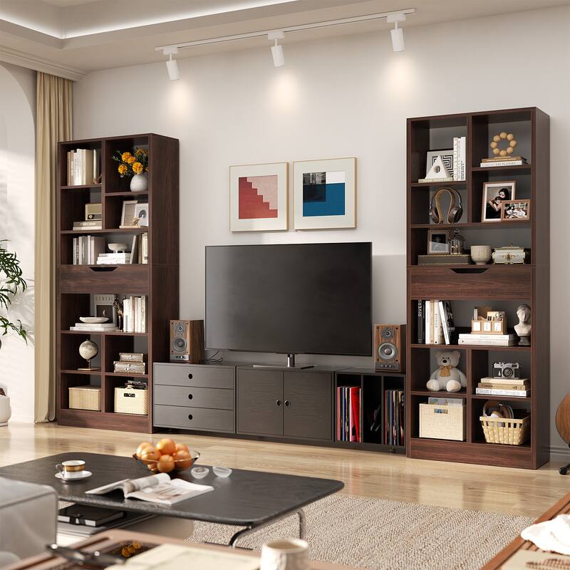 Freestanding 74" Tall Bookcase with Drawer,8-Tier Bookshelf Open Display Shelves for Living Room Home Office, Bedroom