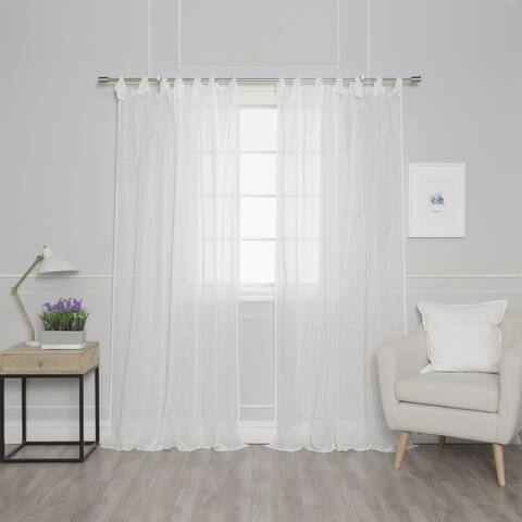 Aurora Home Textured Faux Linen Romantic Tie Top Curtain Panel Pair