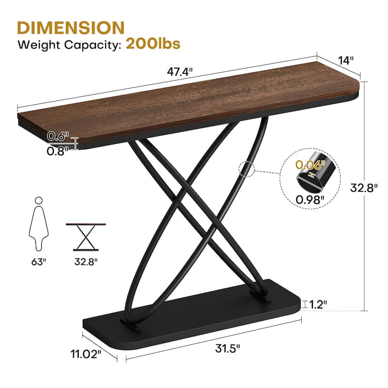 47.4" Industrial Console Table for Entryway Sofa Table - 47.4"L x 14"W x 32.8"H
