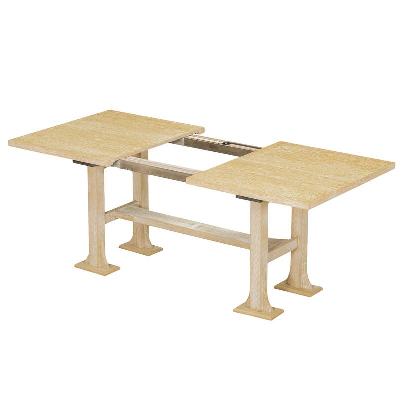 6-Piece Extendable Dining Table Set, Farmhouse Kitchen Table Set with Removable Leaf and Upholstered Dining Chair and Bench