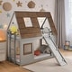 preview thumbnail 1 of 6, Cozy and Fun Wood Twin Size House Bunk Bed with Window Roof Shape Design with Ladder and Climbing Ramp Grey
