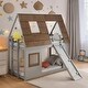 preview thumbnail 4 of 8, Kid Bed Frame Twin Size Wood House Bunk Bed with Ladder and Climbing Ramp
