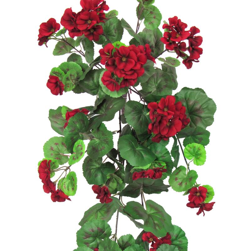 Red Artificial Hanging Geranium Flower Stem Spray Bush 30in - 30" L x 12" W x 7" DP