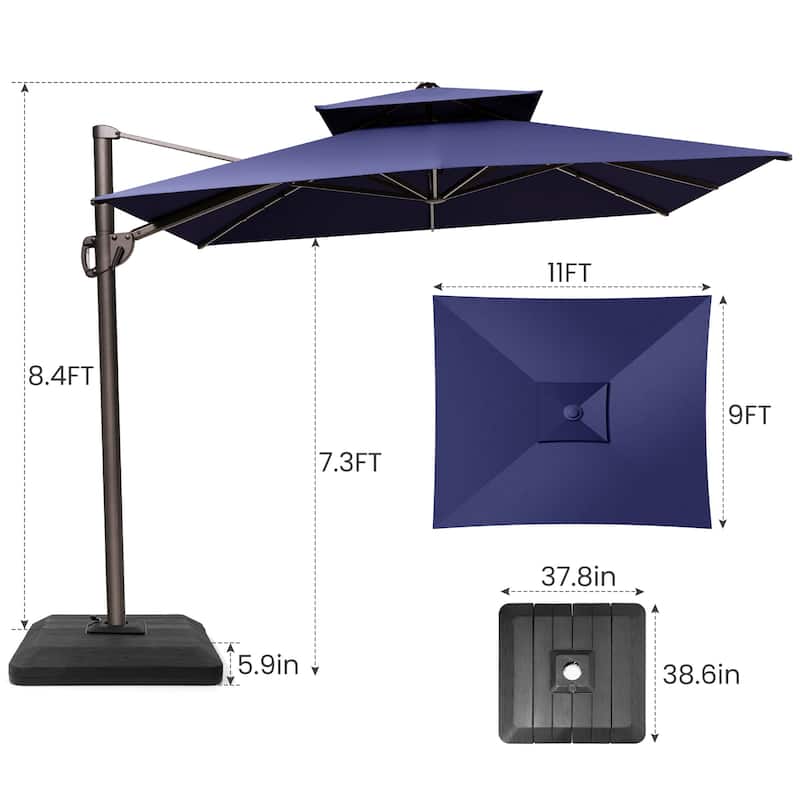 Outdoor 9 x 11 ft Patio Offset Cantilever Umbrella with Weights Base