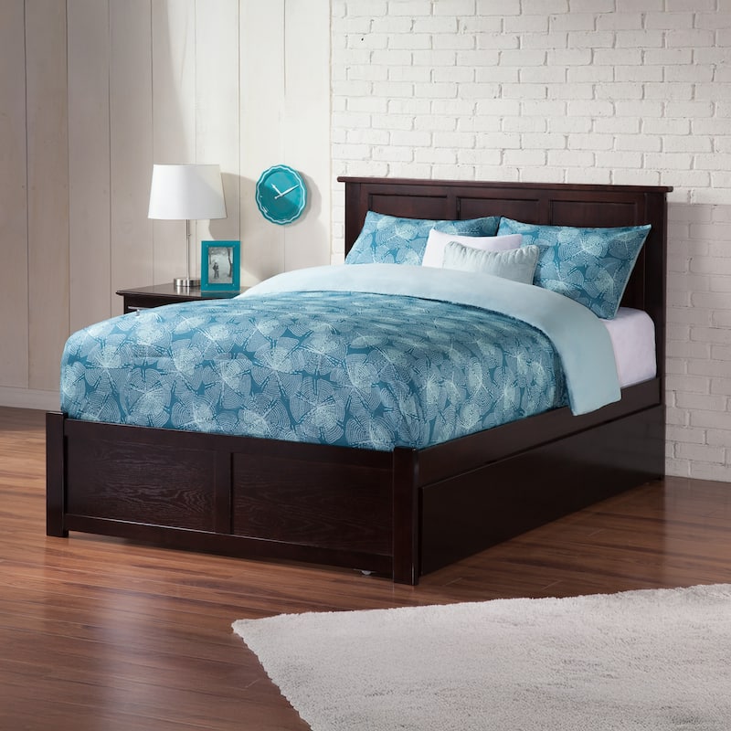 Madison King Solid Wood Platform Bed with Footboard & Twin XL Trundle in Espresso