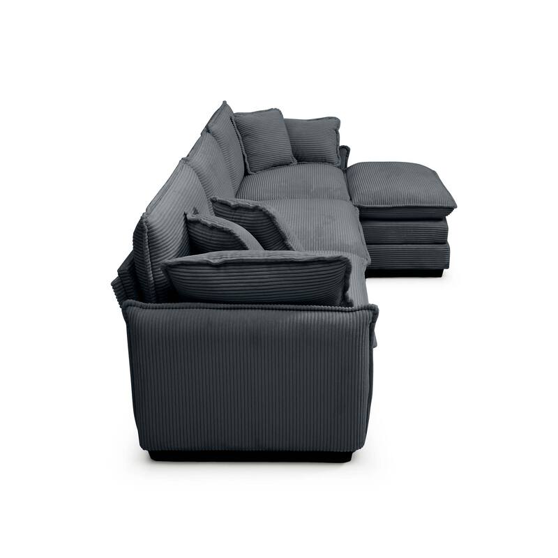 150.38" Modern L-Shaped Modular Sectional Sofa for Living Room, Corduroy Oversized 3-Seater Couch with Movable Ottoman