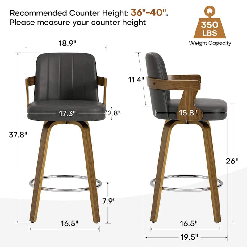 Upholstered Wood Swivel Counter Height Barstool with Arms