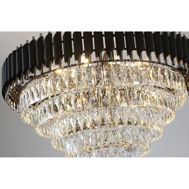 16-Light Chrome And Black Chandelier With Clear Crystals