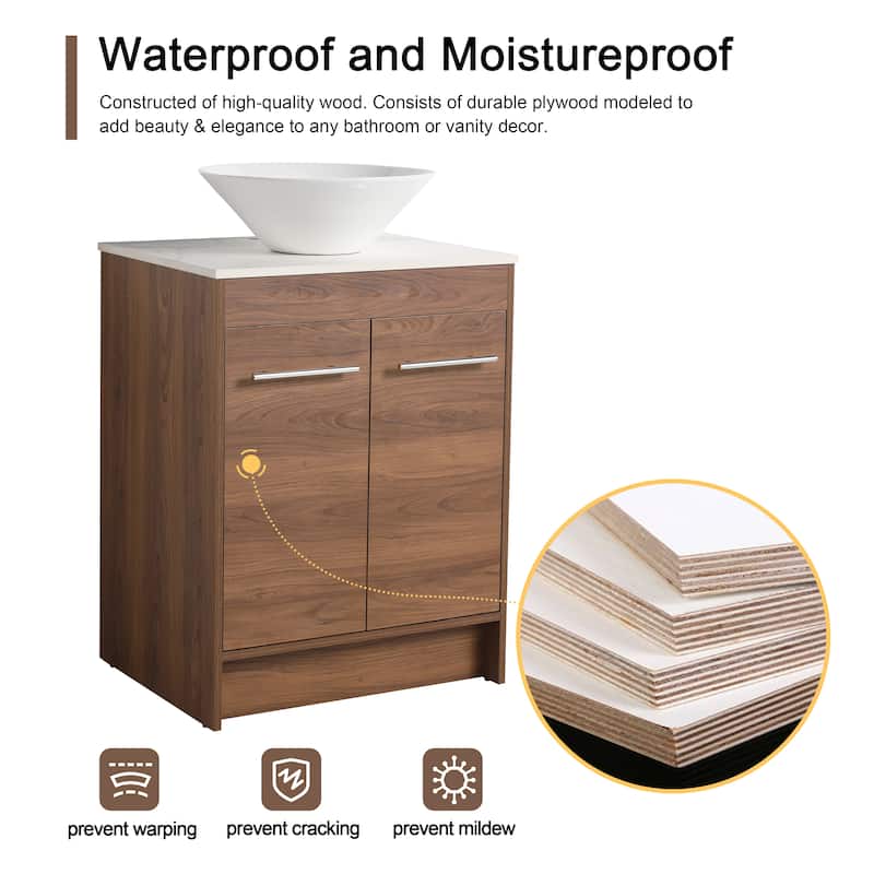 Malwee 24"/36"/48"/60" FreeStanding Bathroom Vanity, Floor Stand Bathroom Vanity with Ceramic Sink,Soft Close Door and Shelf
