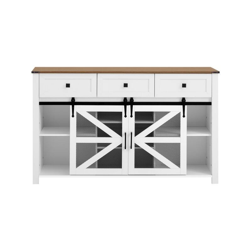 Farmhouse 55" Sideboard with 2 Sliding Barn Doors and 3 Drawers for Stylish Home Storage Solution