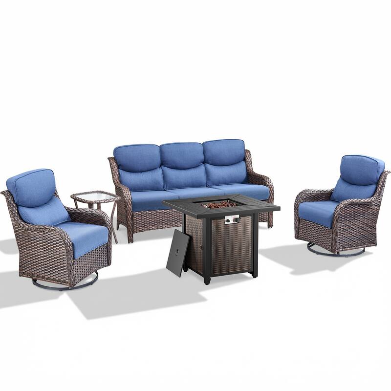 Pocassy 30 In Outdoor Fire Pits with Patio Sofa Swivel Glider Chari Furniture.