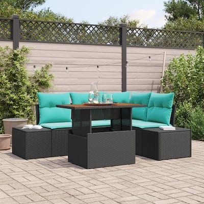 vidaXL 5 Piece Garden Sofa Set with Cushions Black Poly Rattan - 82.3×60.6×27.2