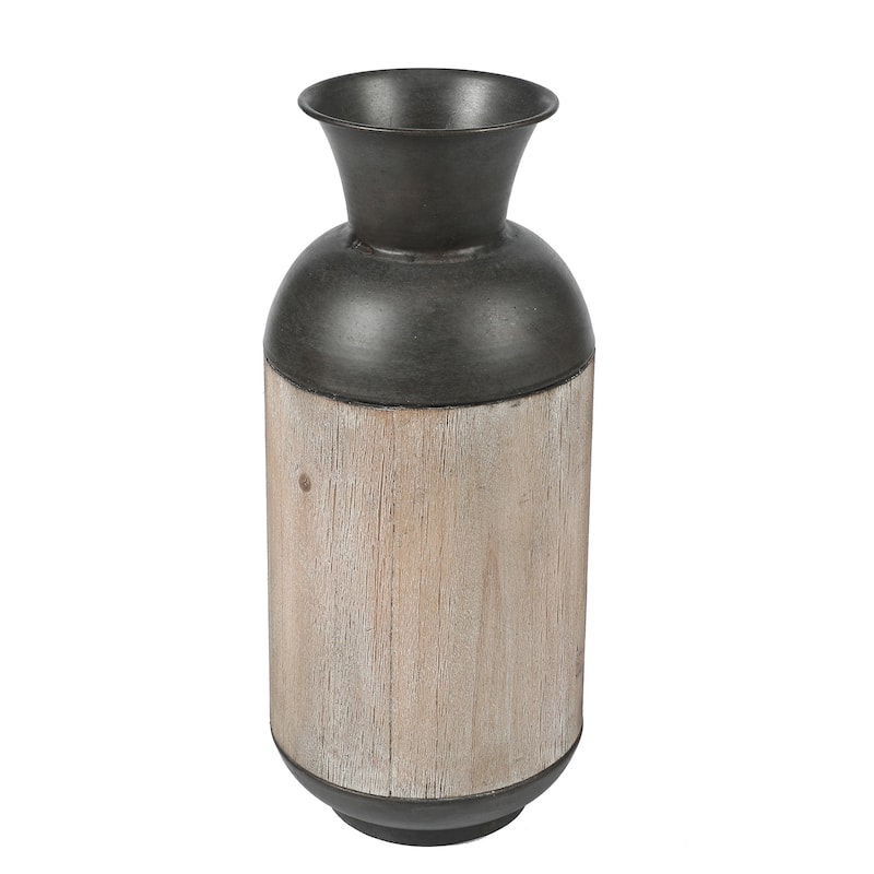 Iron and Wood Bottle Vases (Set of 2)