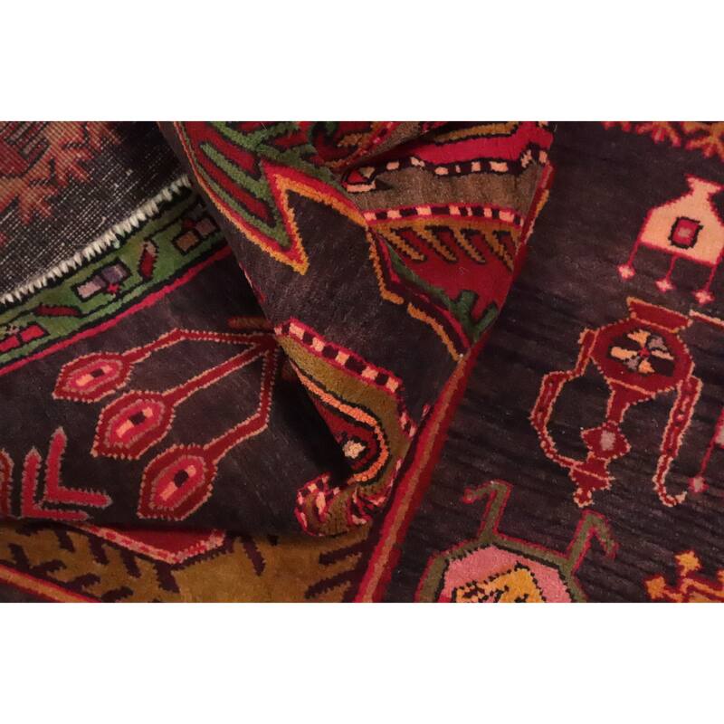 Hand Knotted Oriental 100% Wool Carpet Traditional Tribal Purples Ardebil Runner Rug - 9' 6'' X 3' 5''