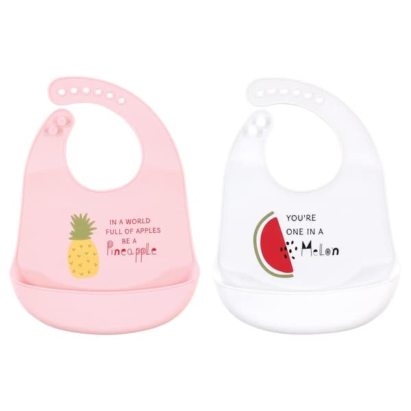 slide 1 of 1, Hudson Baby Infant Girl Silicone Bibs 2pk, Fruits, One Size - Fruits - One Size One Size - Fruits