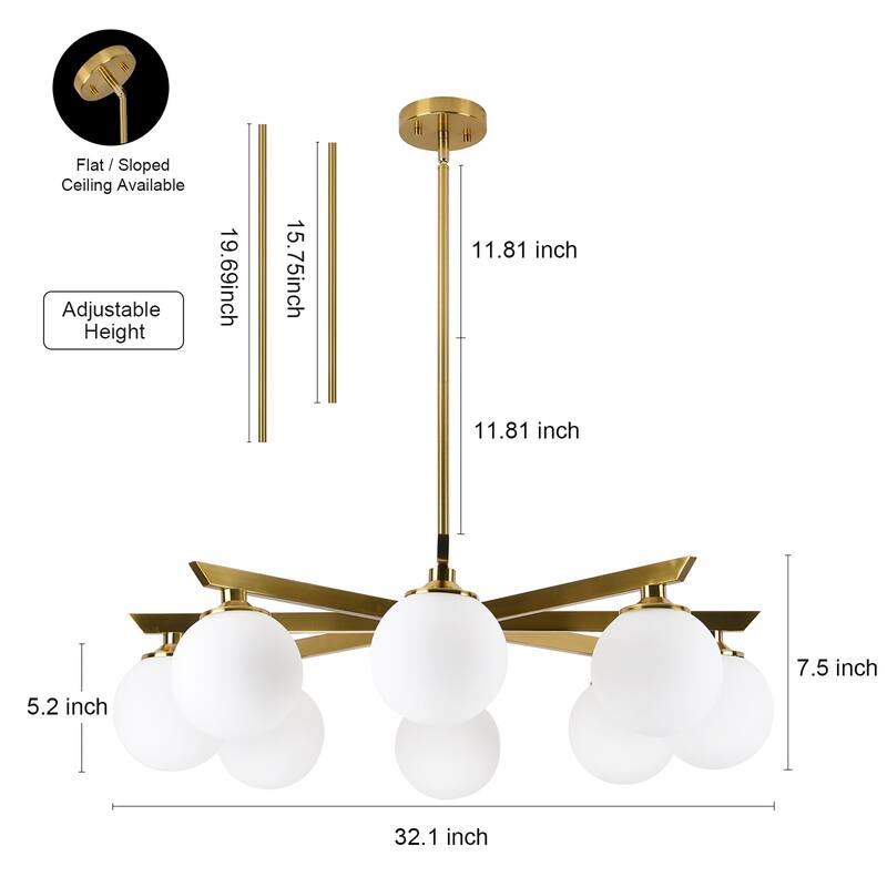 8-Light Modern Linear Chandelier - Gold