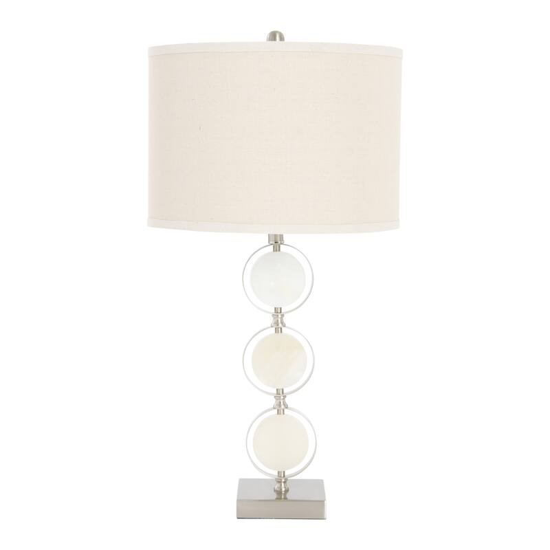 Art Deco Stacked Metal and Marble Table Lamp - White and Silver