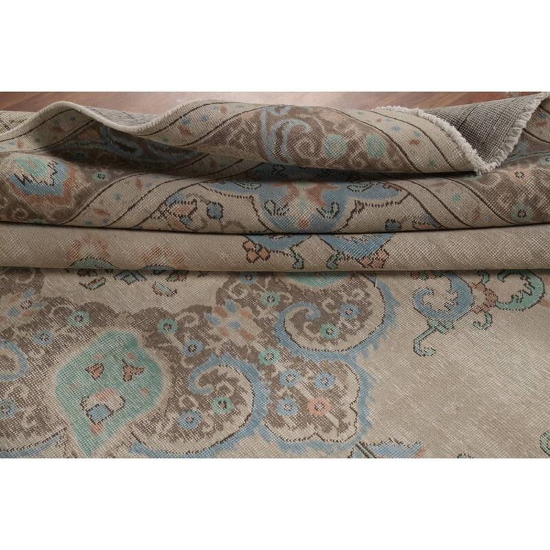 Traditional Tabriz Persian Rug Handmade Oriental Beige Wool Carpet - 8'11"x 11'3"
