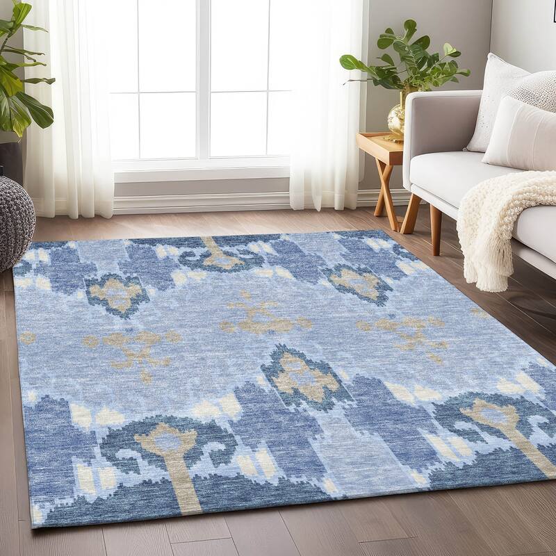 Premium Washable Super Soft Boho Ikat Mayfield Rug - Sky - 10' x 14' - Rectangle