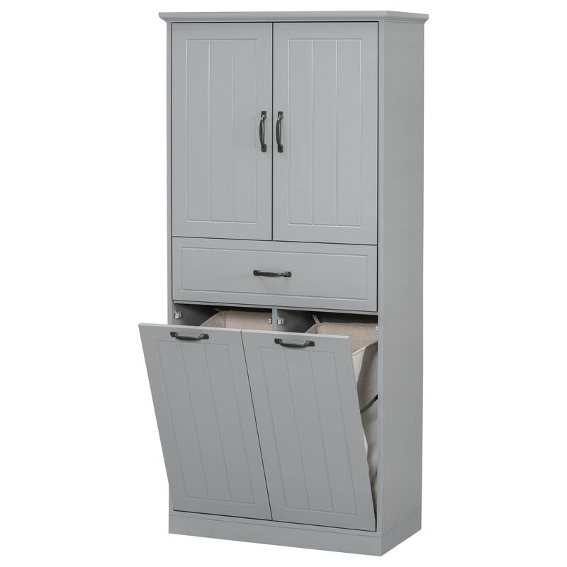 Bathroom Storage Cabinet with Two Laundry Baskets, Storage Cabinet with Doors and Drawer for Home