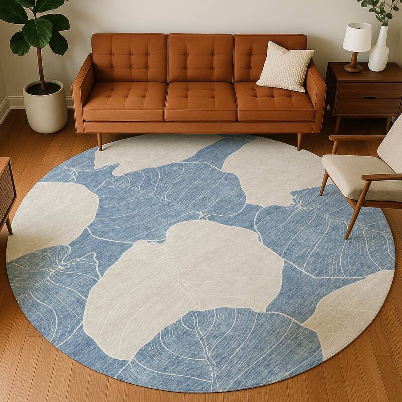 Machine Washable Indoor/ Outdoor Tropical Floral Chantille Rug