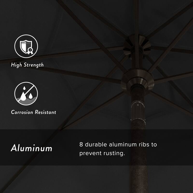 California Umbrella 7.5' Round Crank Lift Push Button Tilt Bronze Aluminum Patio Umbrella with Olefin Royal Blue Fabric