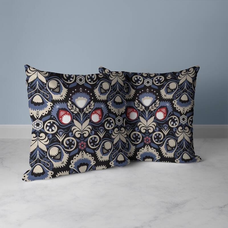 Whimsical Cat Eye Faux Suede Reversible Throw Pillow Blue and Black