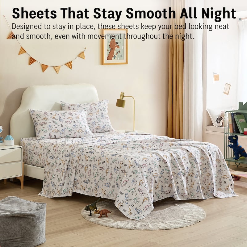 HLC.ME Printed Kids Bed Sheets - Patterned Bed Sheet Set - Wrinkle Resistant & Ultra Soft - For Mattresses up to 15 Inches Deep