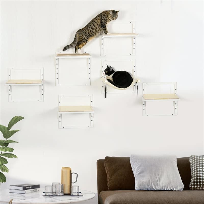 Cat Shelf Set?Cat Tower - 13.75" L x 11.5" W x 13.75" H - Cream-Swan-White-Beige