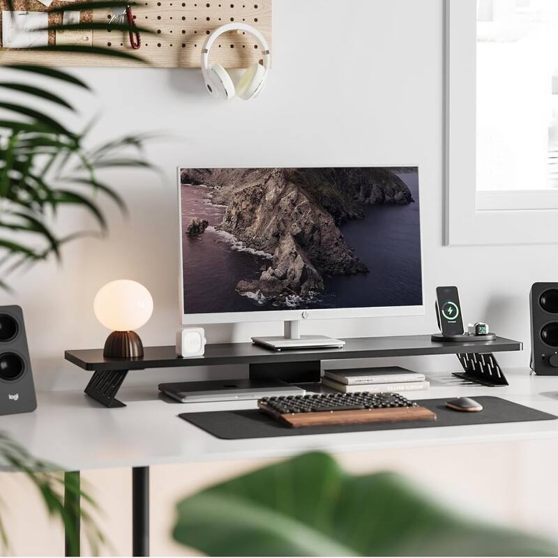 Fenge Dual Monitor Stand Riser, 31.5 inch Long Monitor Stand for Desk - 31.5 x 9.2 x 3.9 inches - Black-42.5Inch
