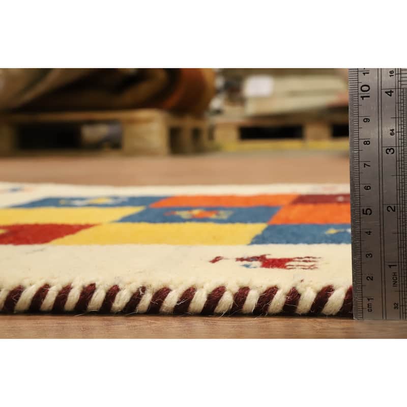 Hand Knotted Oriental 100% Wool Carpet Tribal Animal Pictorial Multi-Colored Gabbeh Area Rug - 4' 1'' X 2' 3''