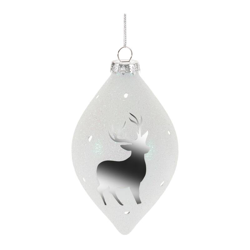 Glittered Deer Frosted Glass Christmas Ornaments - 5" - White - 6ct