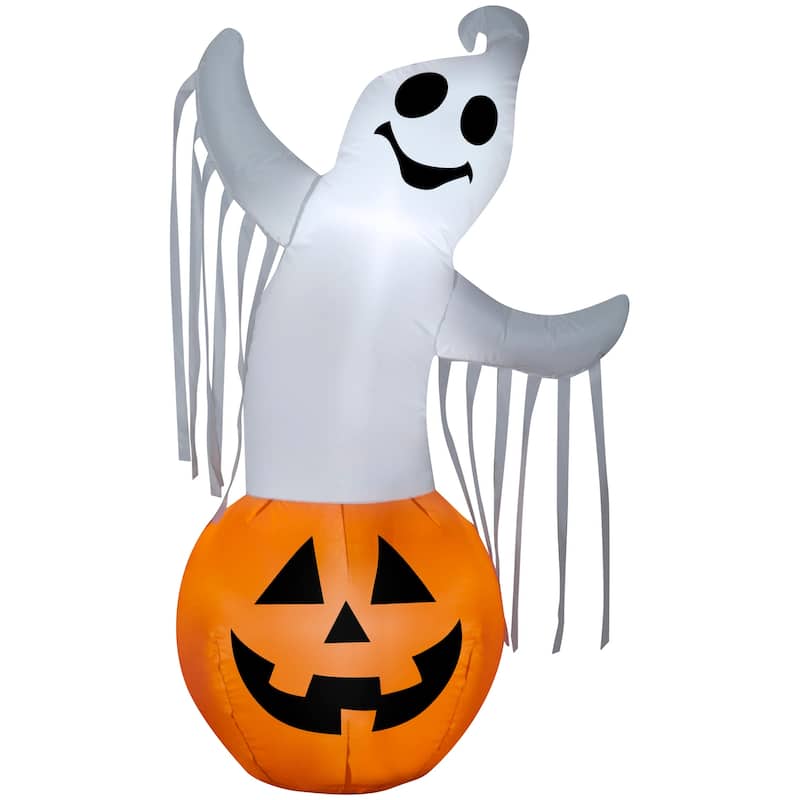 Gemmy Airblown Ghost in Pumpkin, 3.5 ft Tall, Multicolored
