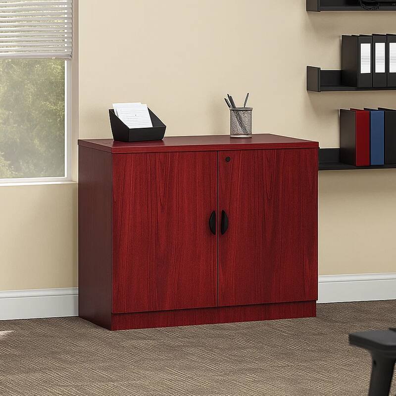 Doe Office Storage Cabinet with 2 Doors, Mahogany Red, 31 Inch Wide
