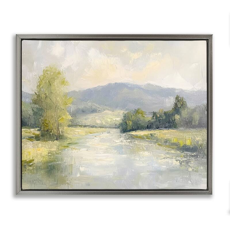 Stupell Abstract River & Mountain Scene Framed Floater Canvas Wall Art Design By Petal Prints Design - 21 x 17 - Grey
