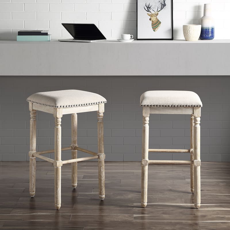 Wood Upholstered Swivel Bar Stools (Set of 2)