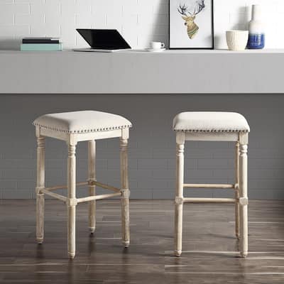 Wood Upholstered Swivel Bar Stools (Set of 2)