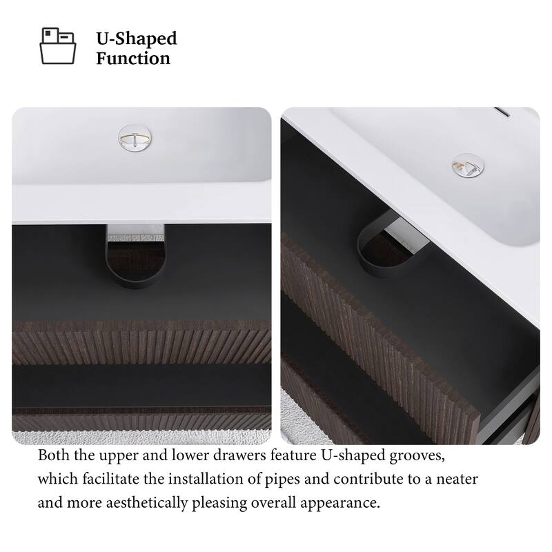 Floating Bathroom Vanity Integrated White Ceramic Sink