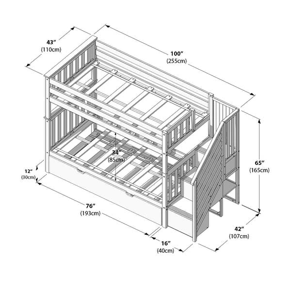 dimension image slide 1 of 3, Max and Lily Twin over Twin Staircase Bunk with Trundle