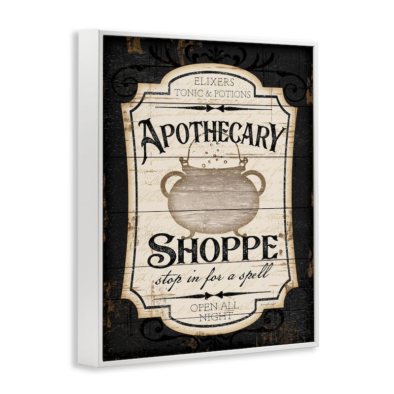 Stupell Apothecary Shoppe Spooky Halloween Sign Witch Potion Cauldron Framed Wall Art - Black