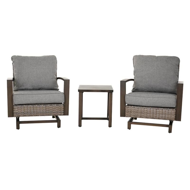 3 PCS Patio Bistro Set with PE Wicker Rocker Chair
