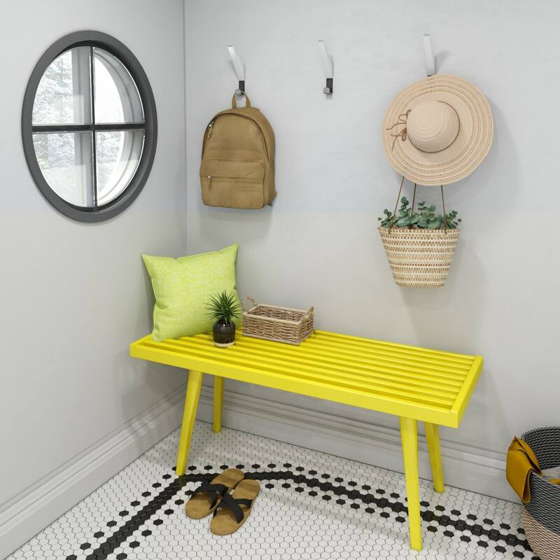 Plank and Beam Mid Century Single Wood Entryway Bench