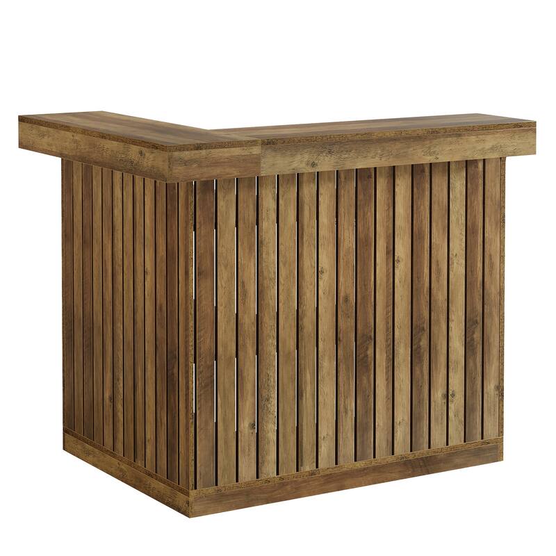 Home Bar Unit, Corner Liquor Bar Table with Storage Shelves & Wine Glass Holder, Pub Reception Accent Cabinet Desk