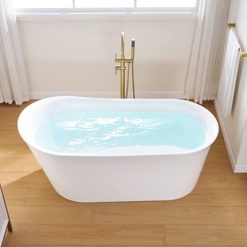 66'' W,73 GALLONS Freestanding Acrylic Soaking Bathtub With Drain And Overflow Holes