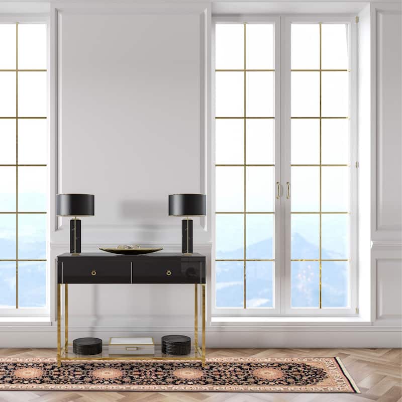 ECARPETGALLERY Hand-knotted Nain Dark Navy Silk, Wool Rug - 2'8 x 16'2