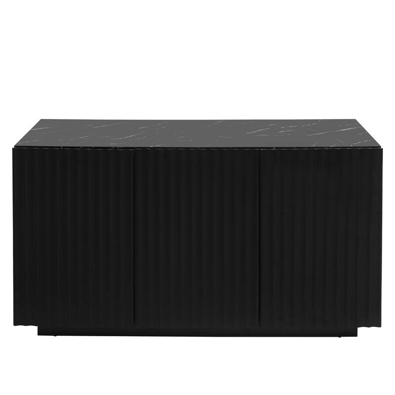 LED Carved Line 3 Door Storage Cabinet,Sideboard Buffet Cabinet With Adjustable Shelf,Large Storage Accent Cabinet